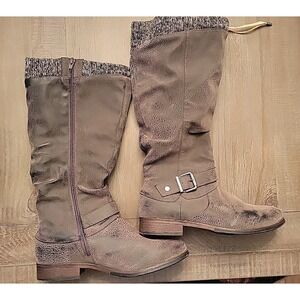 NURTURE Size 9M "Garlyn" Distressed Brown Black Grey Suede Boots Side Zip